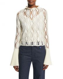 See by Chloe Bell-Sleeve Crochet Top at Neiman Marcus